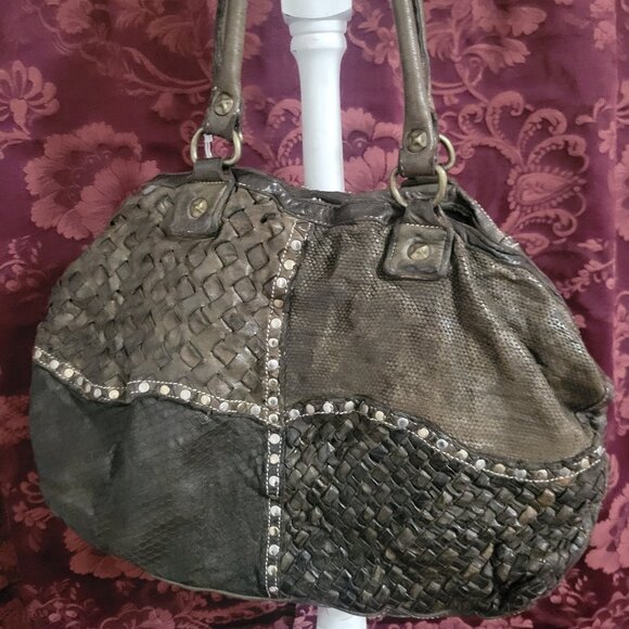 Langellotti Studded Brown Leather Handbag - Picture 1 of 5